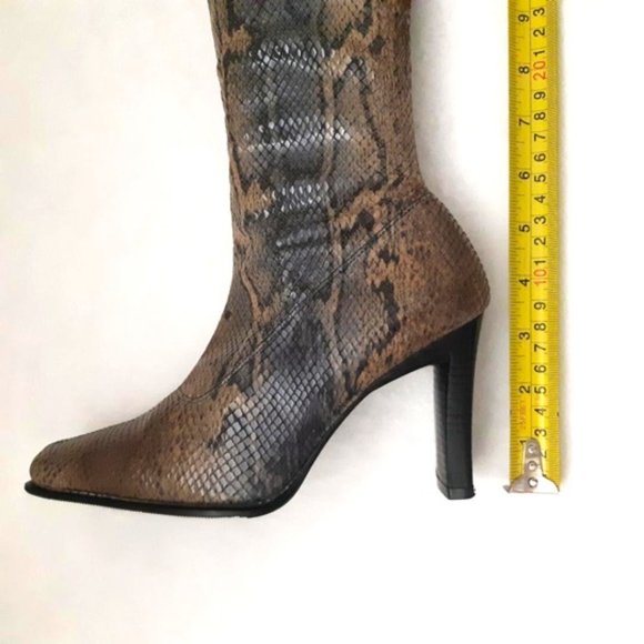 PRIALPAS GOMMA Stretchy Boots Brown Grey Snakeskin Leather Black Heeled Boots - Picture 9 of 10